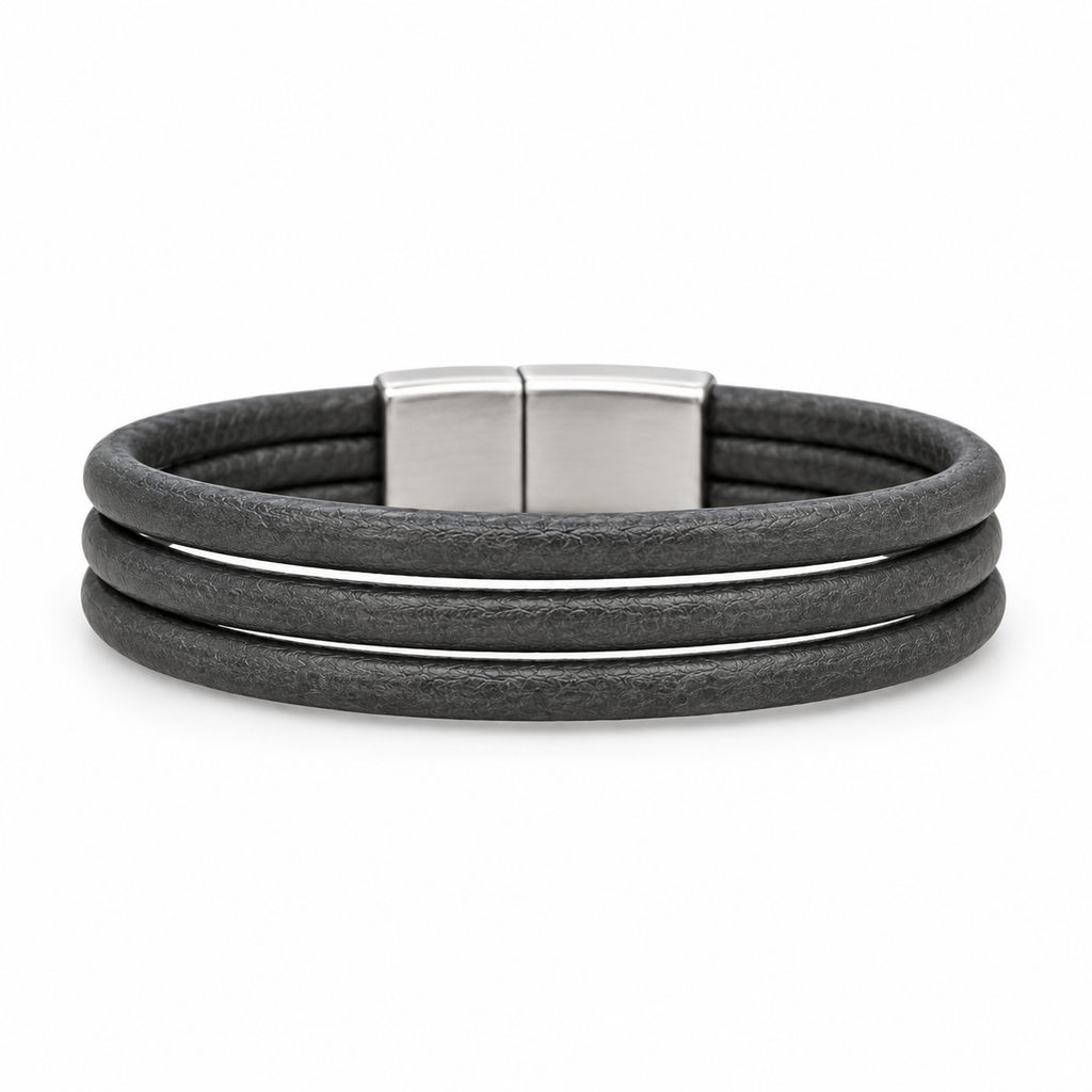 Close-up of stainless steel clasp on bracelet.