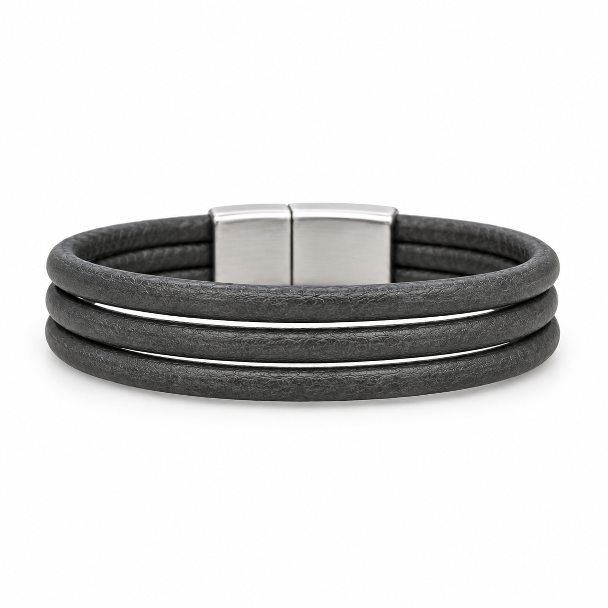 Close-up of stainless steel clasp on bracelet.