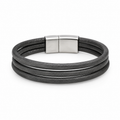 Black leather bracelet with stainless steel clasp.