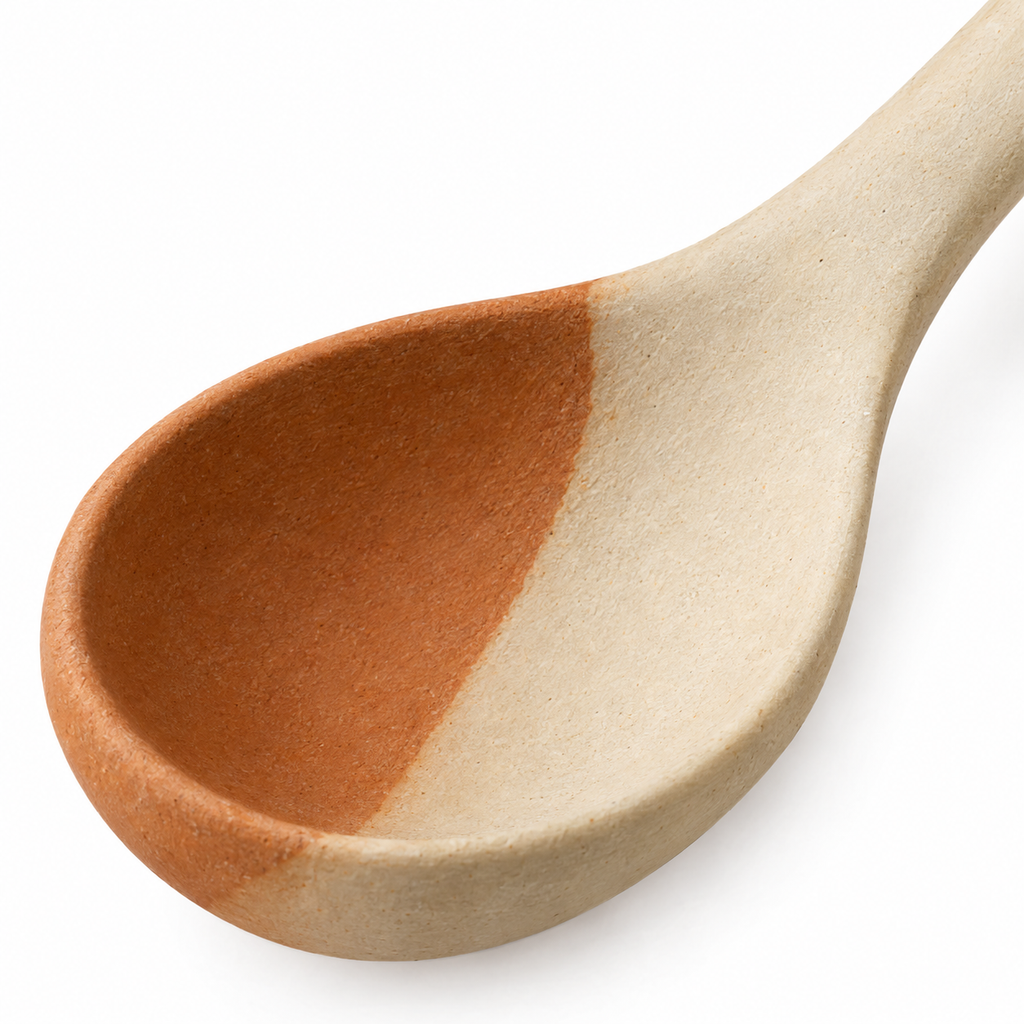 Detail of the smooth finish on the ceramic spoon.