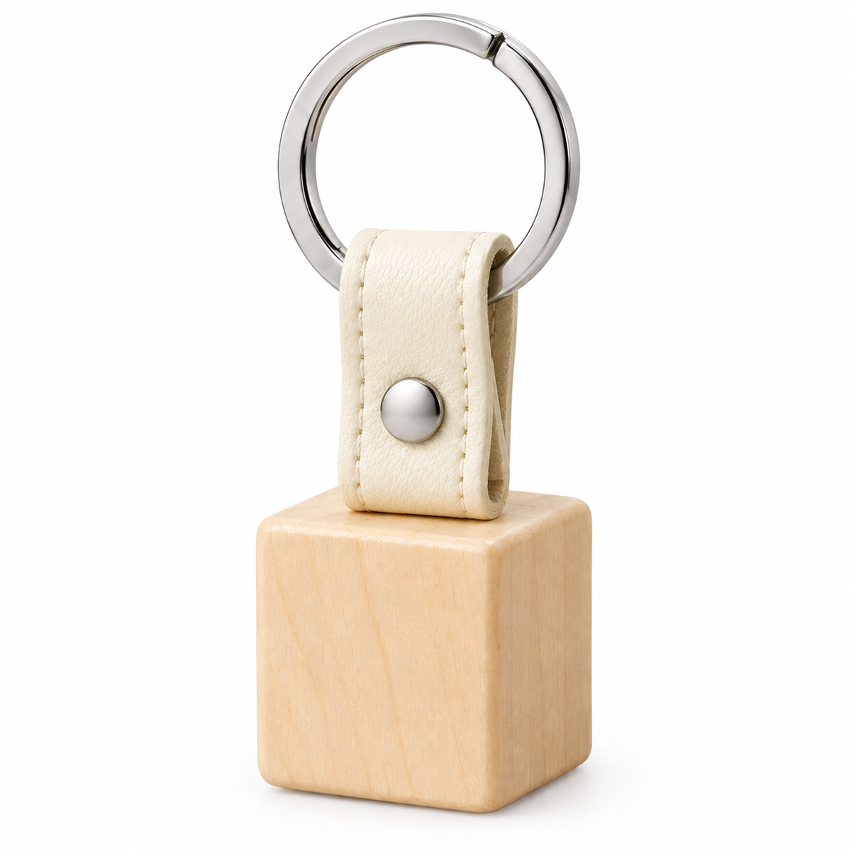 Wooden keychain displayed on a white background.