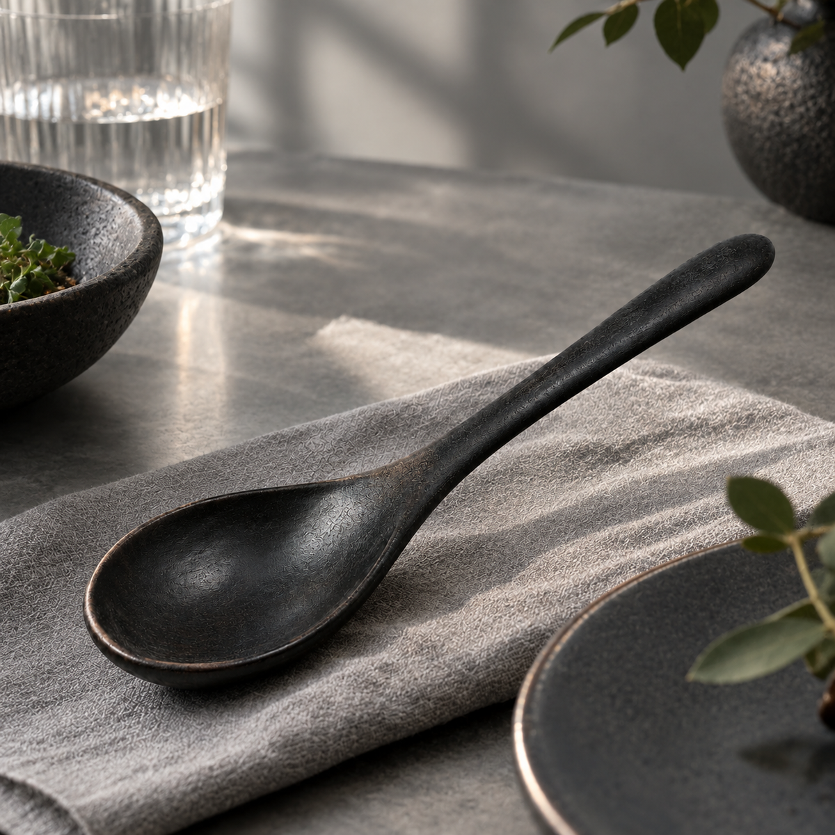 Elegant black wooden spoon for kitchen use.