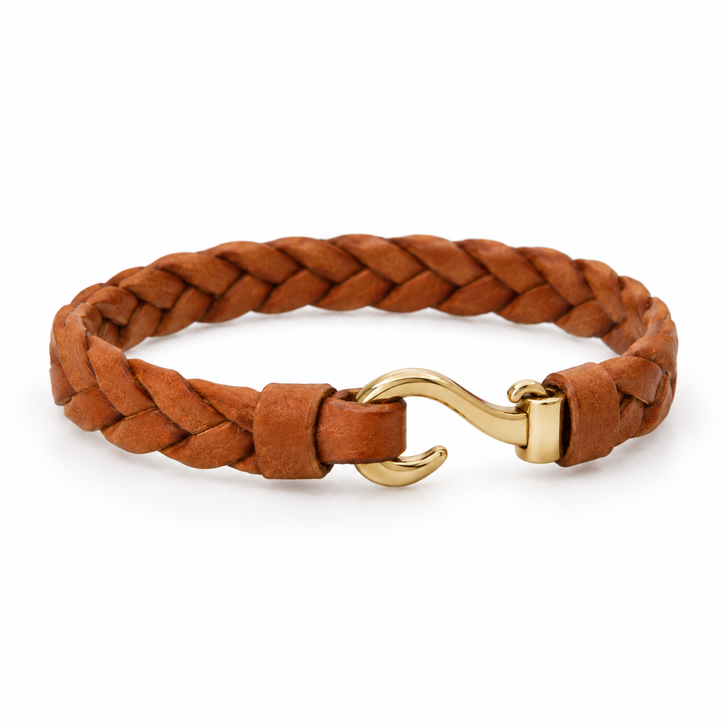 Side view of the brown leather bracelet.