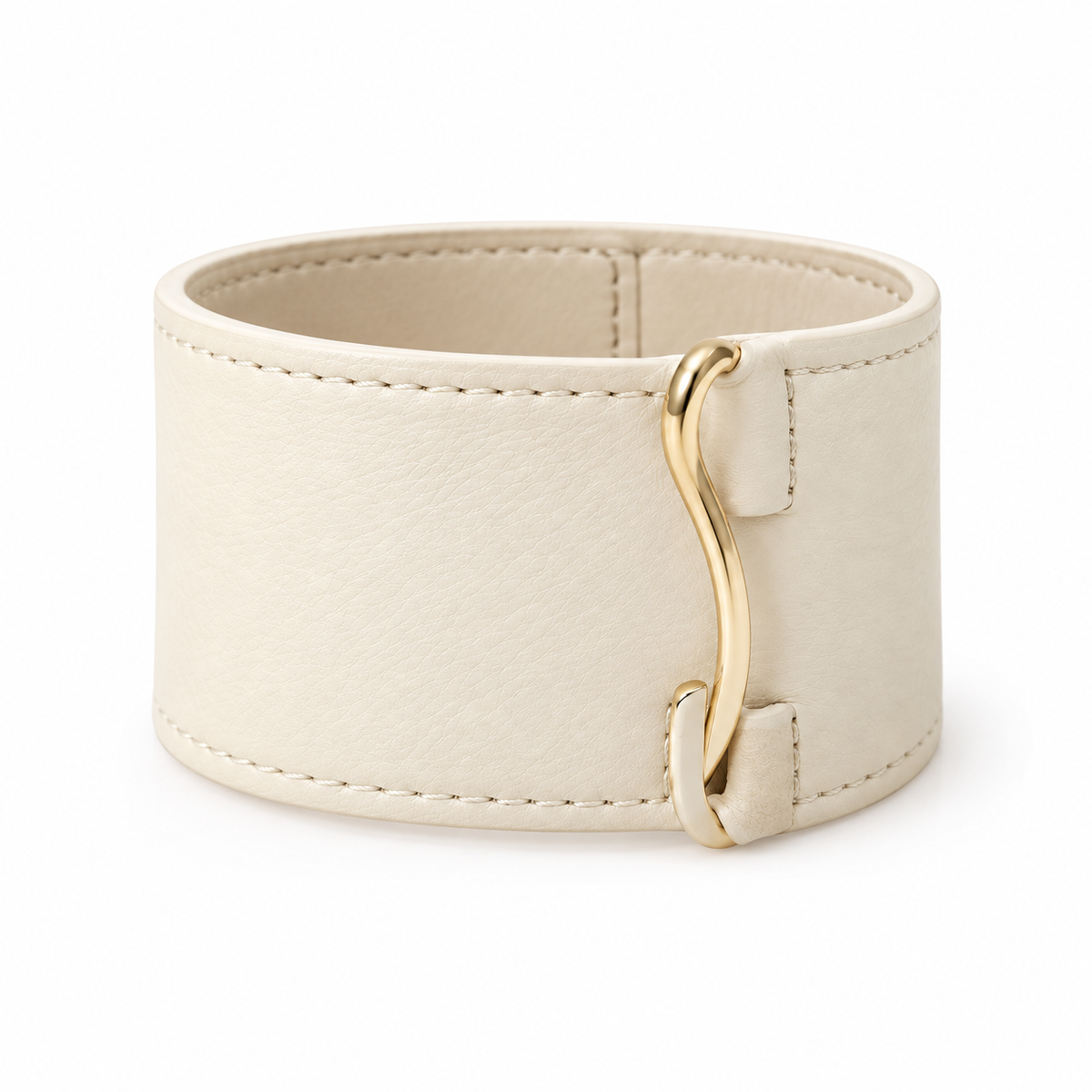 Side view of cream leather cuff bracelet.