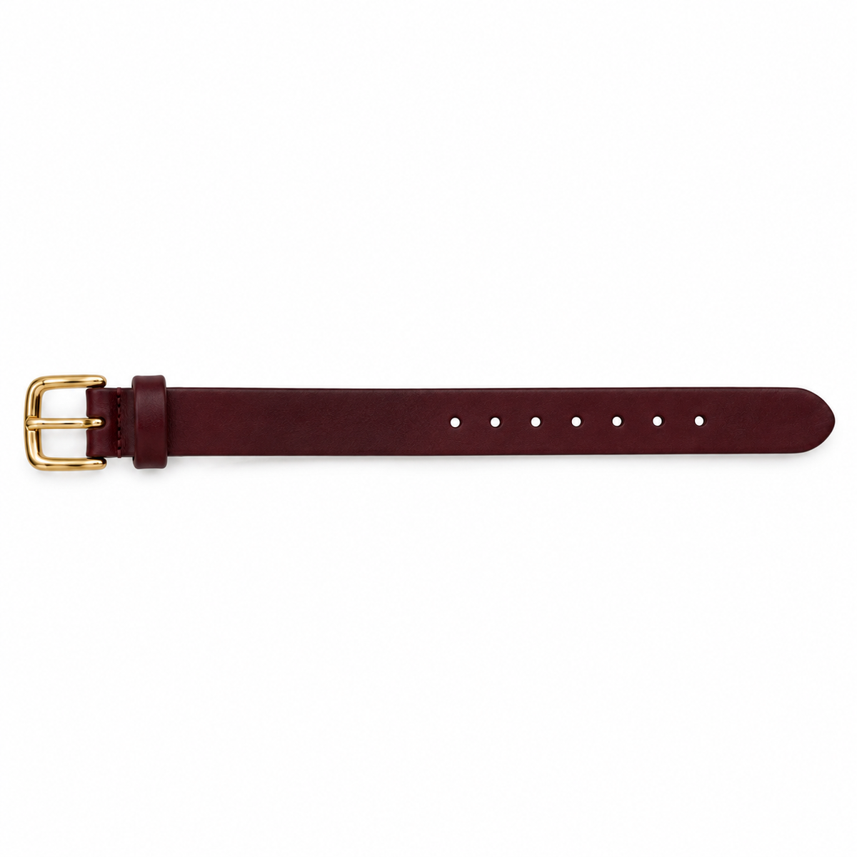 Adjustment holes along the burgundy leather band