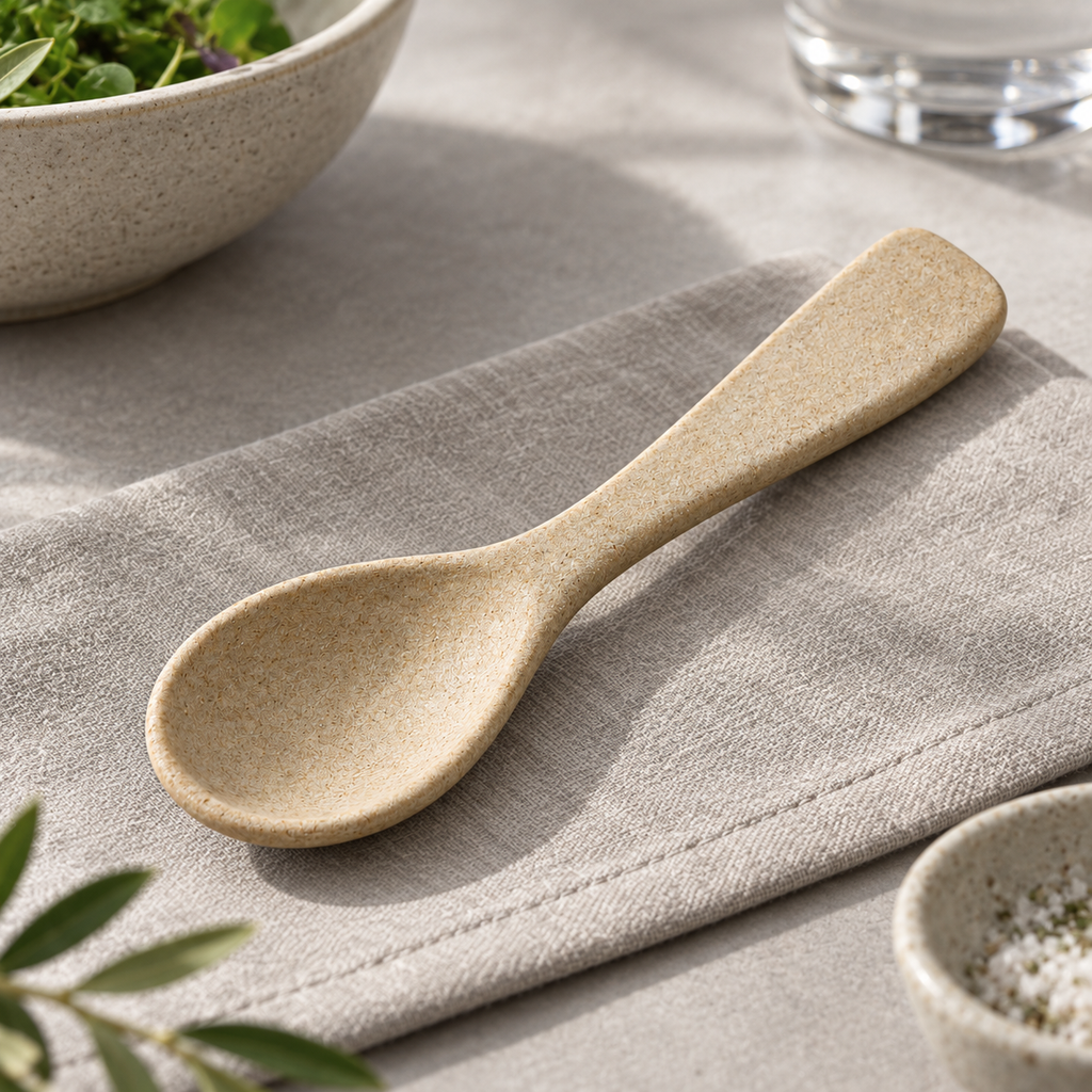 Durable spoon made from sustainable wheat straw.