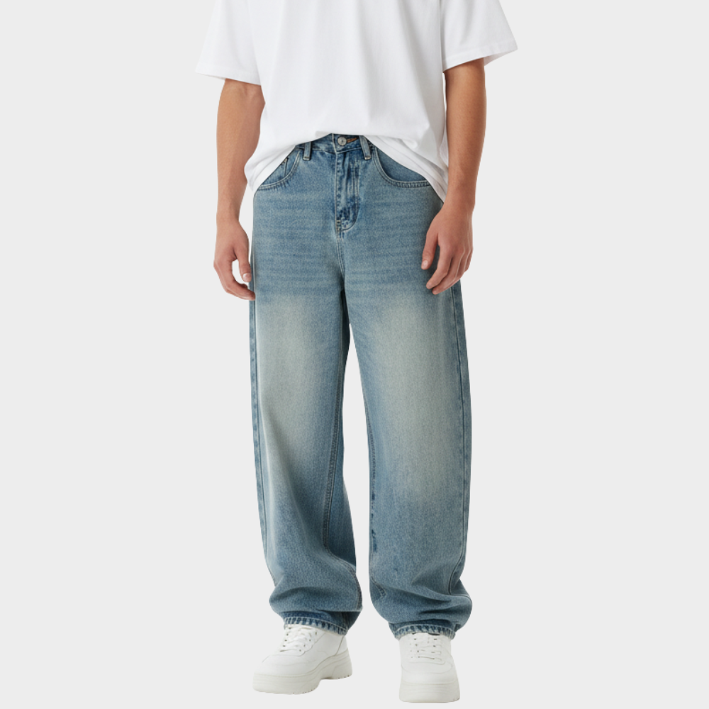 Men’s Water-Washed Blue Mid-Rise Jeans