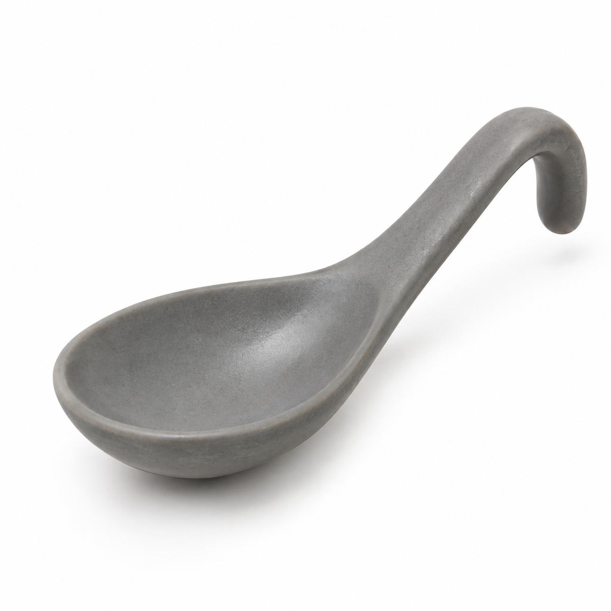 Gray ceramic soup spoon with ergonomic handle