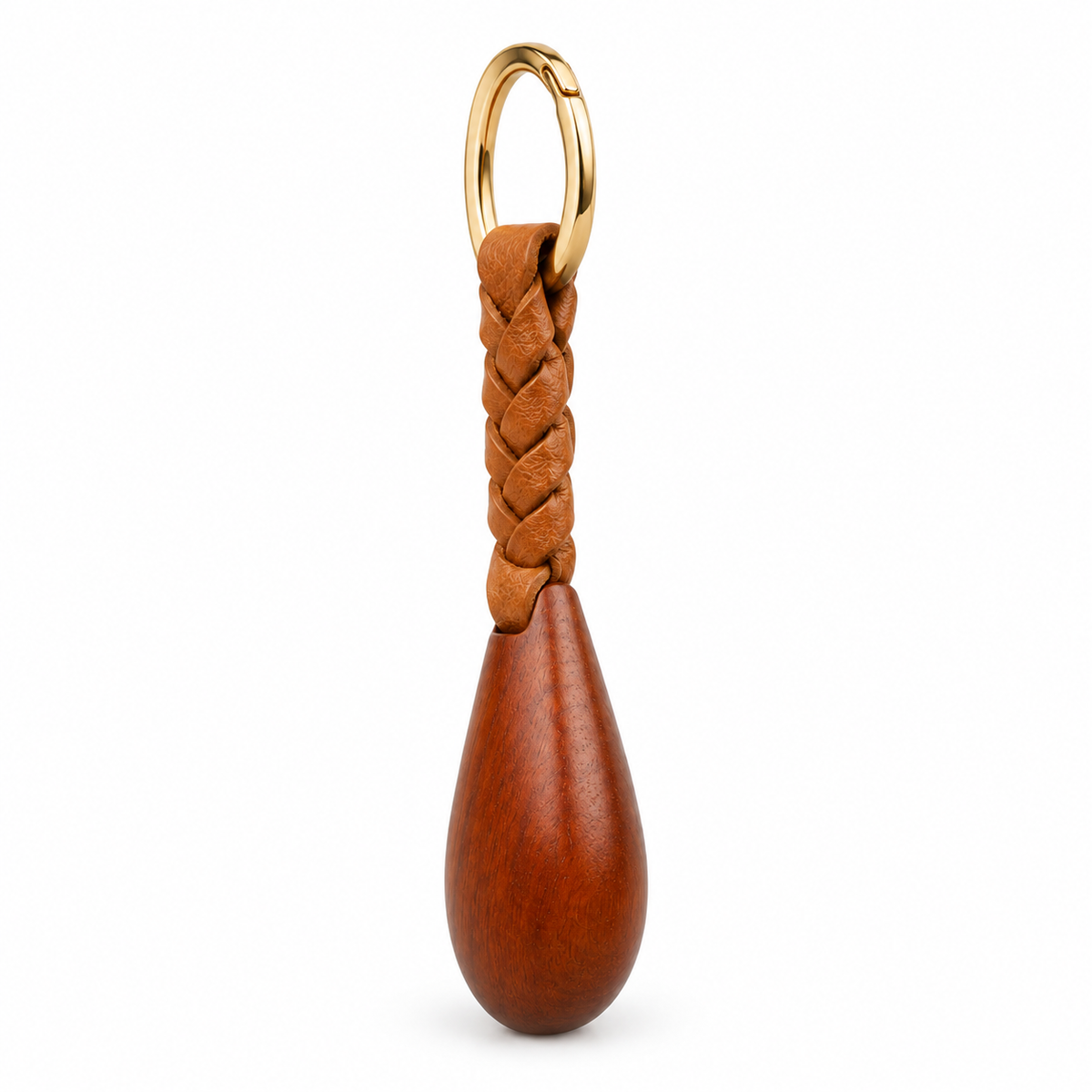 Braided leather strap detail on keychain.
