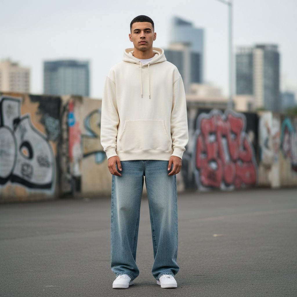 Men’s Water-Washed Blue Mid-Rise Jeans