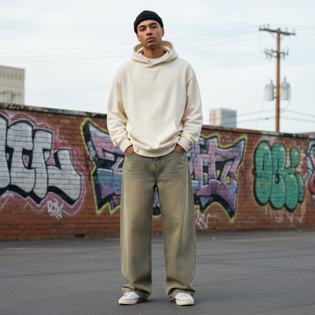 Men’s Vintage Yellow Stonewashed Wide Leg Jeans