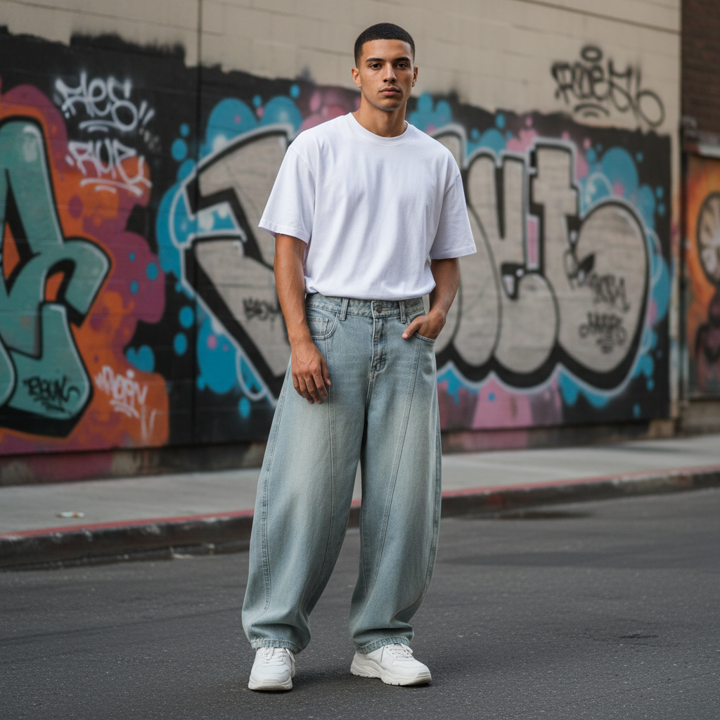 Men’s Patchwork Wide Leg Jeans