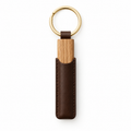 Front view of vensioshop leather and wood keychain.