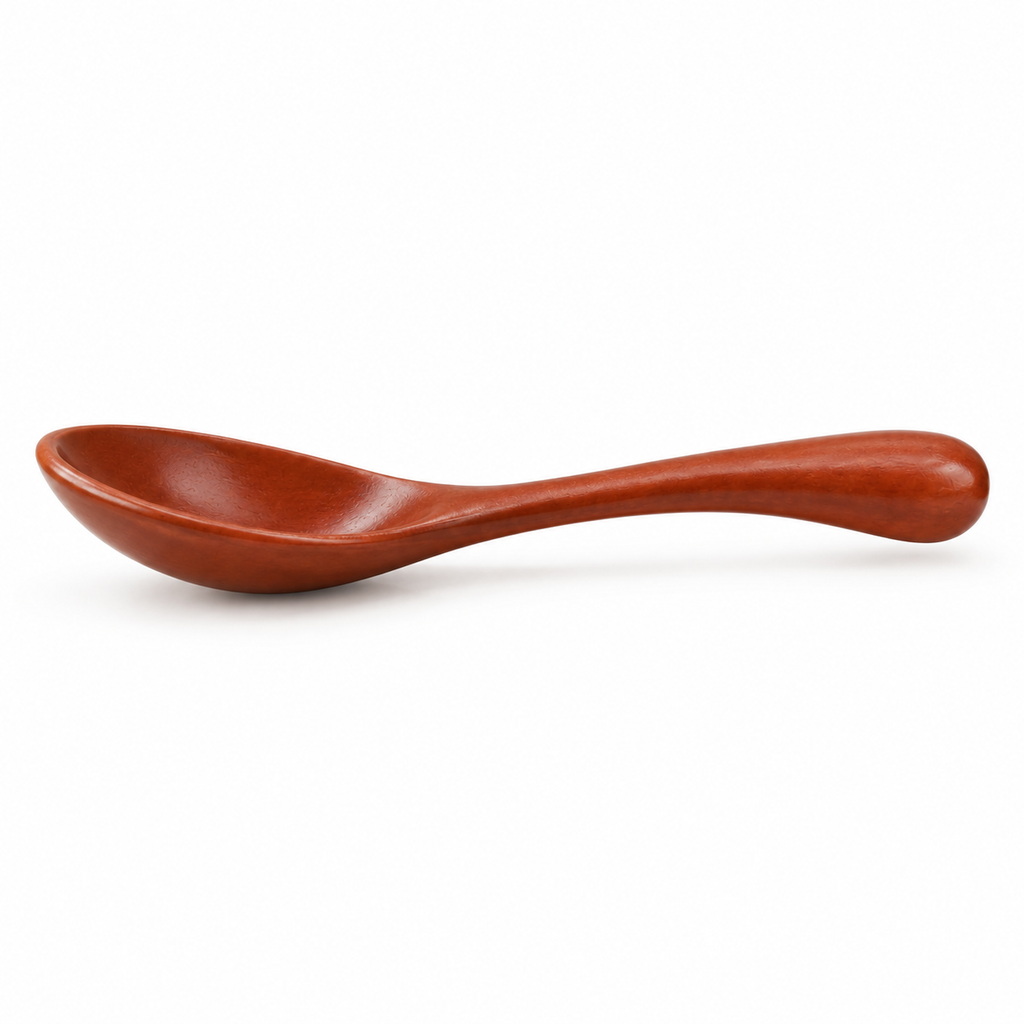 Side view of durable wooden cooking spoon.