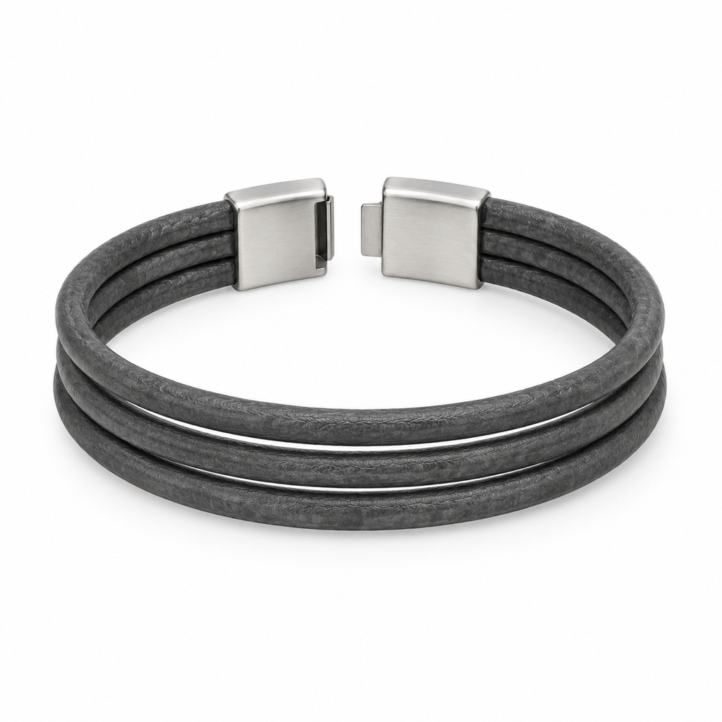 Stylish black leather bracelet for men.
