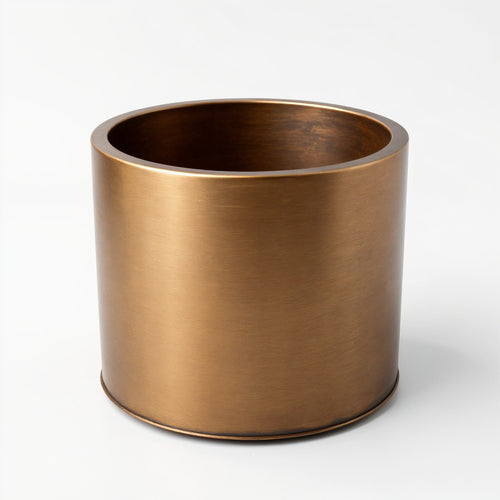 Vensioshop Bronze Metallic Ceramic Planter — direct side profile showing the cylindrical shape and metallic finish.