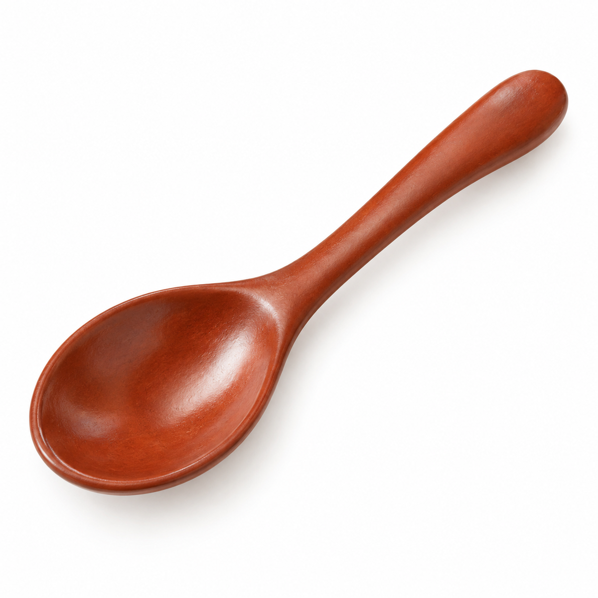 Wooden cooking spoon with ergonomic handle in brown.