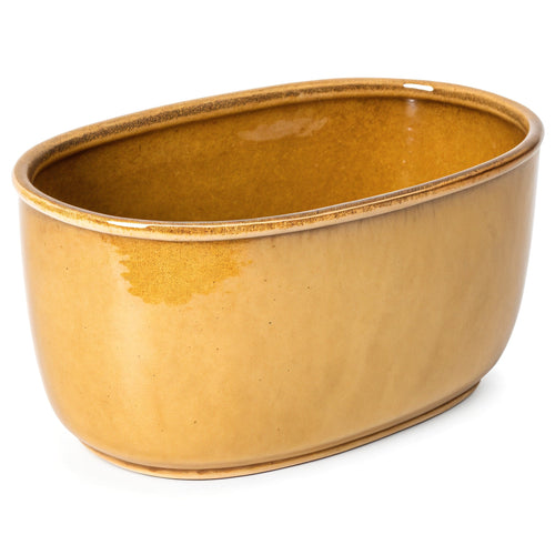 Vensioshop Golden Honey Ceramic Planter — hero front view showing oval shape and glossy finish