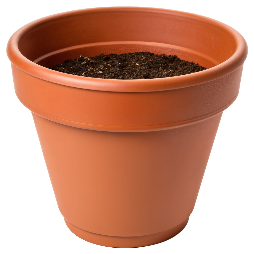 Vensioshop Small Terracotta Pot — three-quarter front view showing the pot's smooth finish and terracotta color