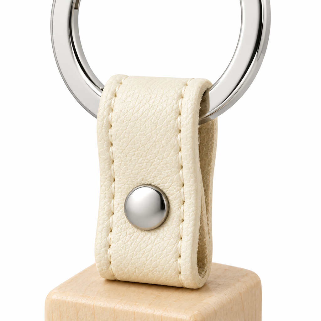Detailed view of the metal ring on the keychain.