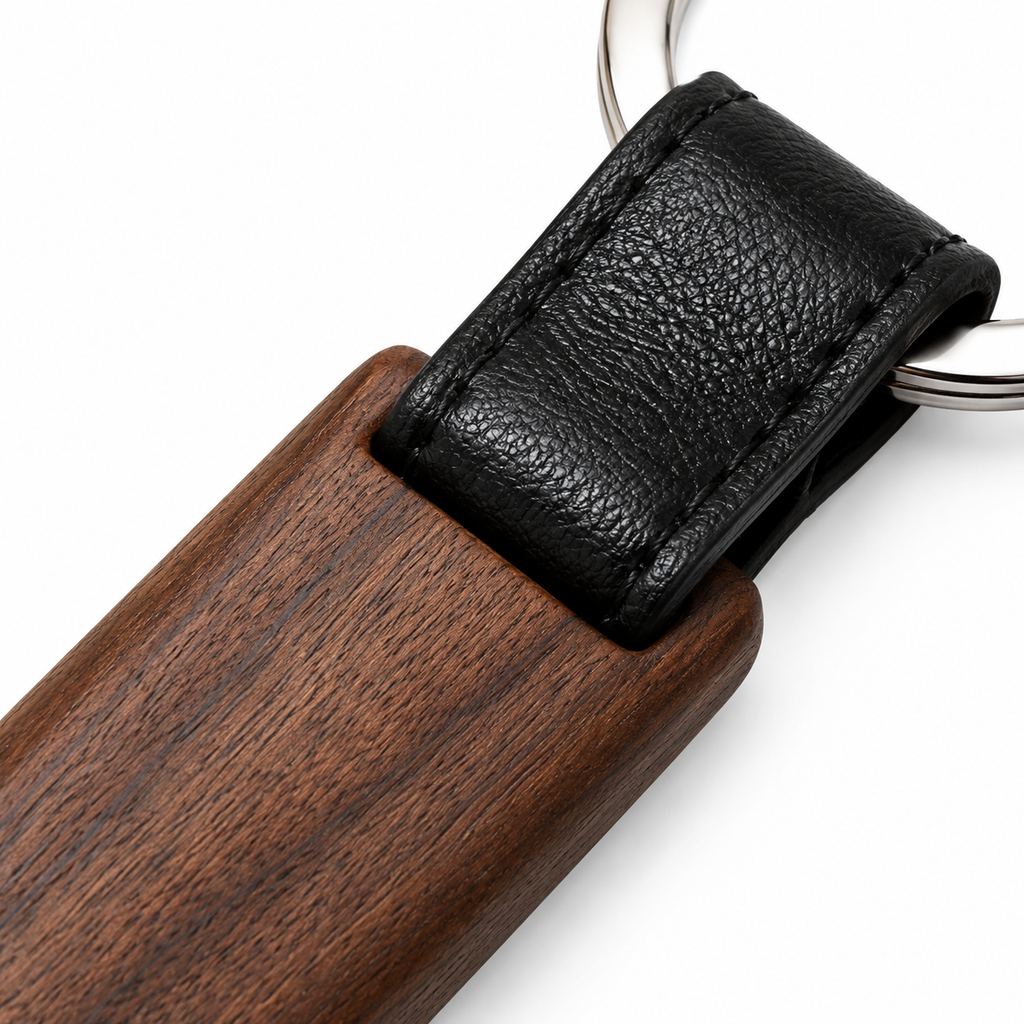 vensioshop keychain made of wood and leather.