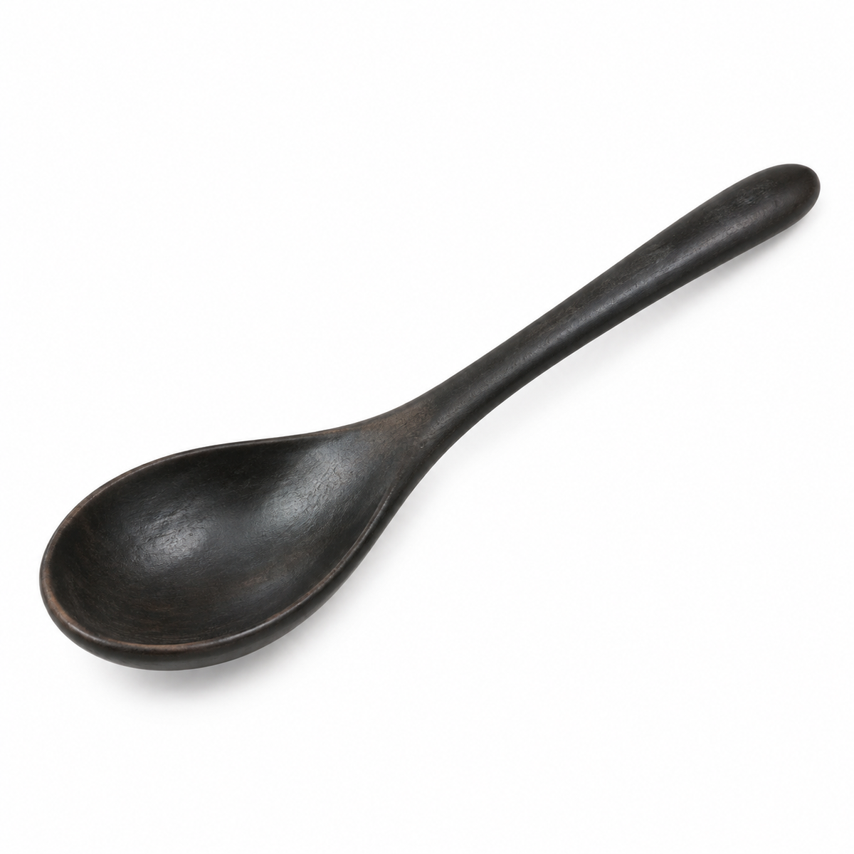 Handmade wooden cooking spoon with black finish.