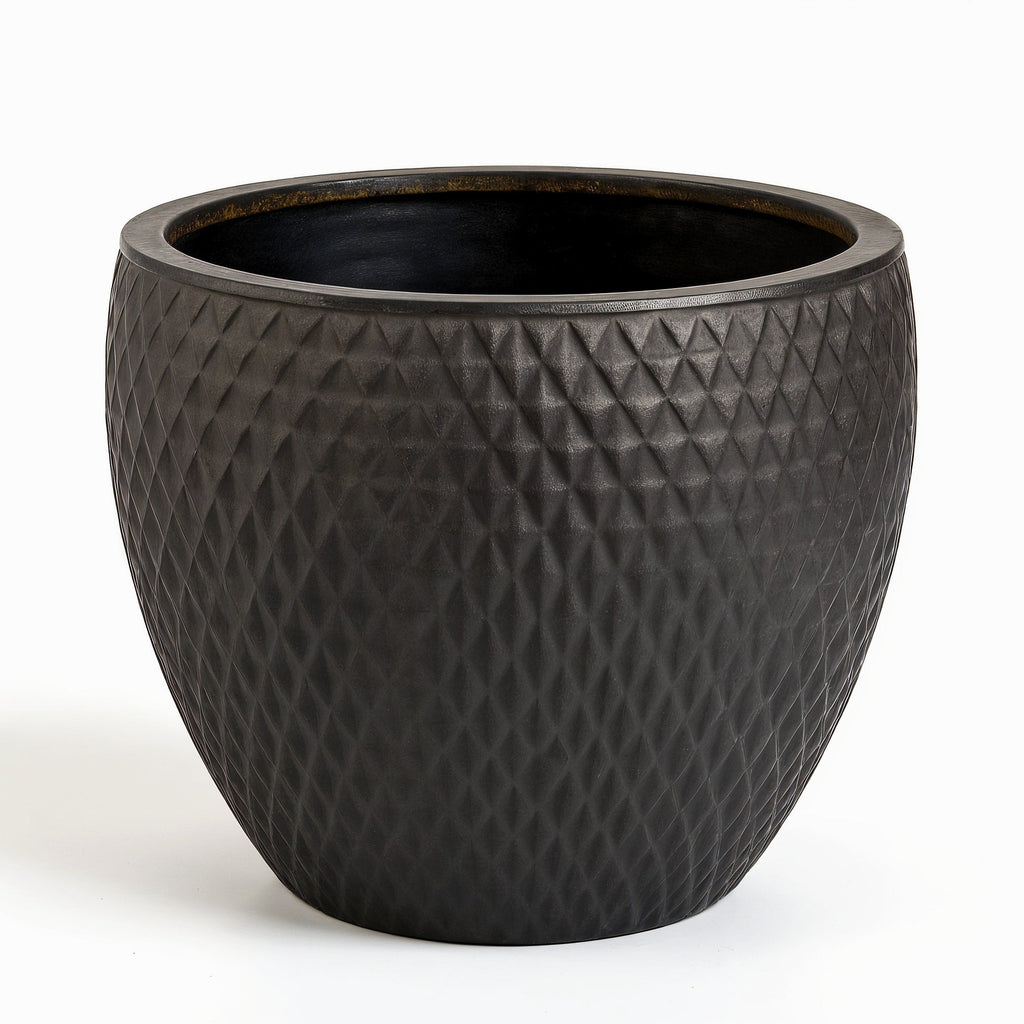 Vensioshop Charcoal Sculpted Ceramic Planter — direct side profile showing silhouette
