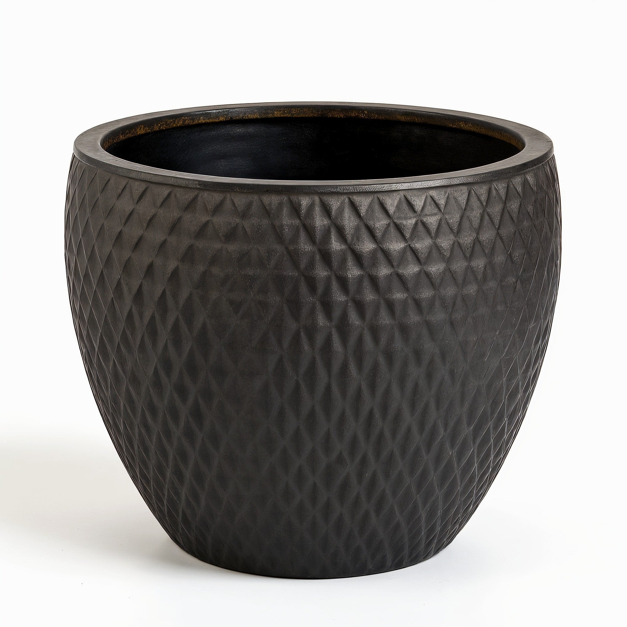 Vensioshop Charcoal Sculpted Ceramic Planter — direct side profile showing silhouette