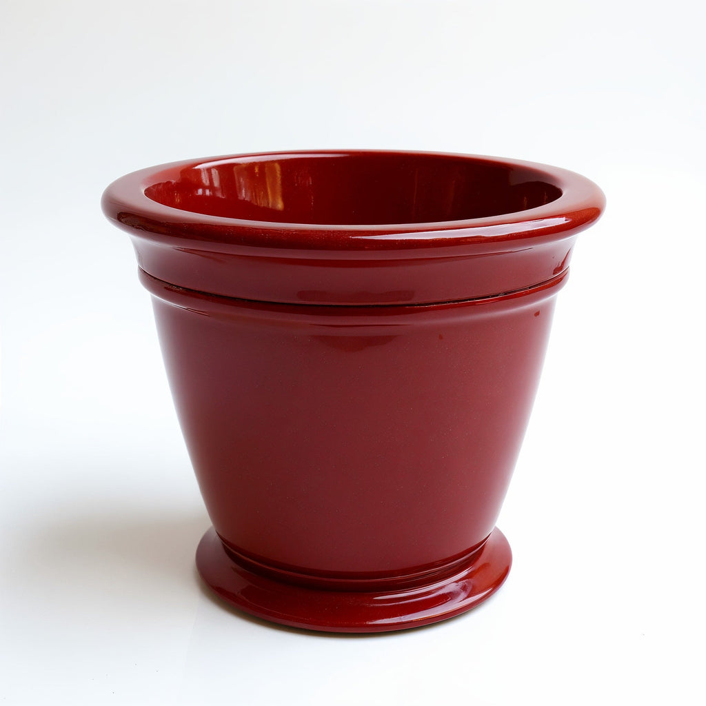 Vensioshop Ruby Red Ceramic Planter — Direct side profile highlighting the silhouette and glossy ruby red finish.