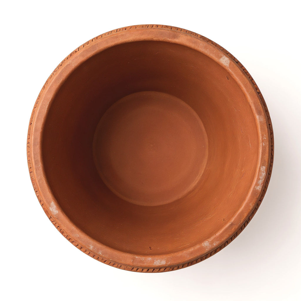 Vensioshop Rustic Textured Terracotta Planter — top-down view into empty planter