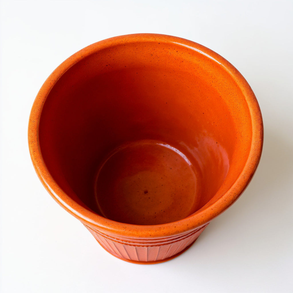 Vensioshop Burnt Orange Textured Ceramic Planter — top-down view into the empty interior