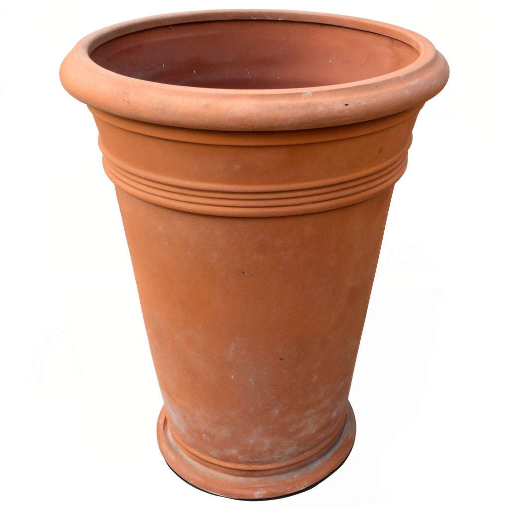 Vensioshop Tall Rustic Terracotta Planter — three-quarter front view showing the planter's silhouette and rustic finish