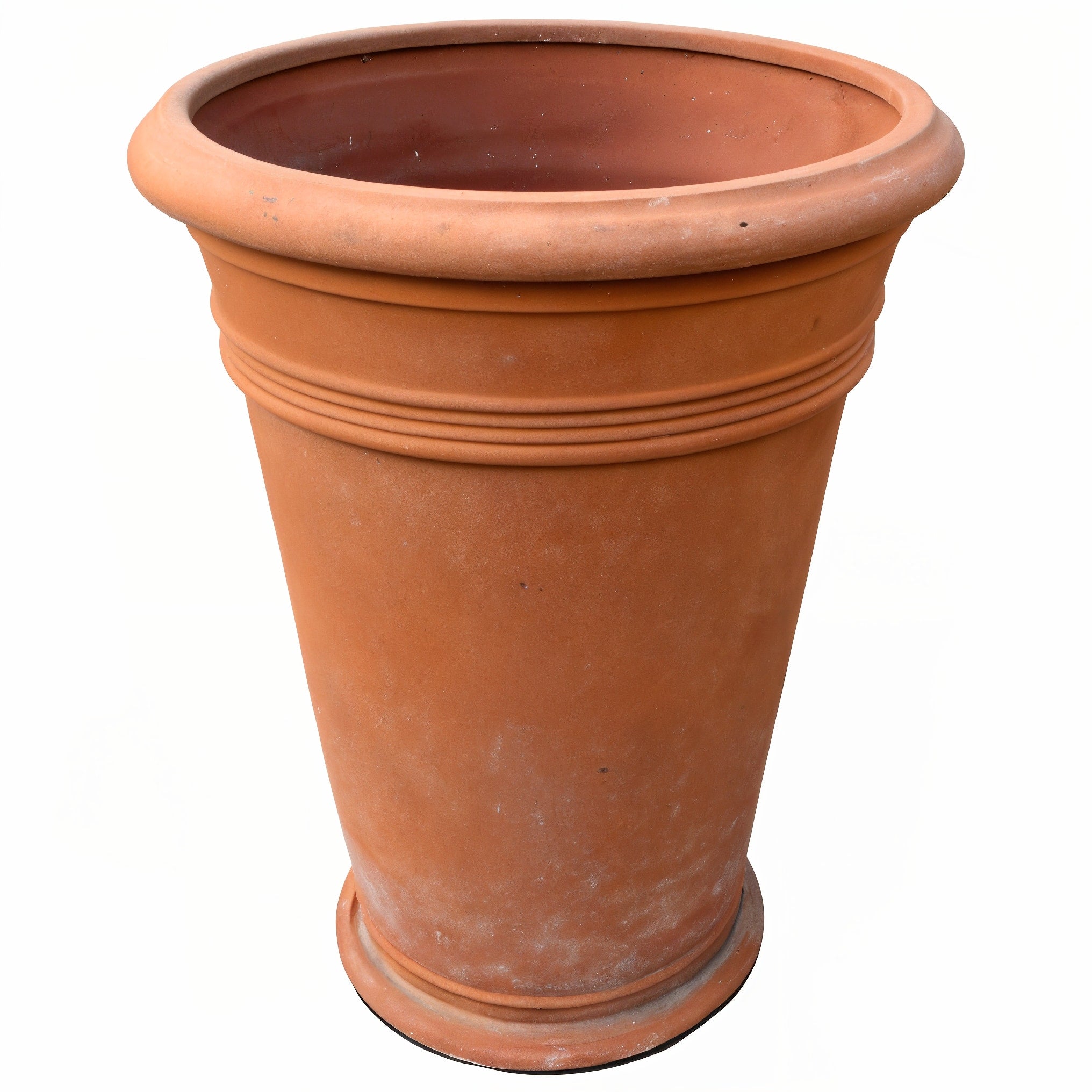 Vensioshop Tall Rustic Terracotta Planter — three-quarter front view showing the planter's silhouette and rustic finish