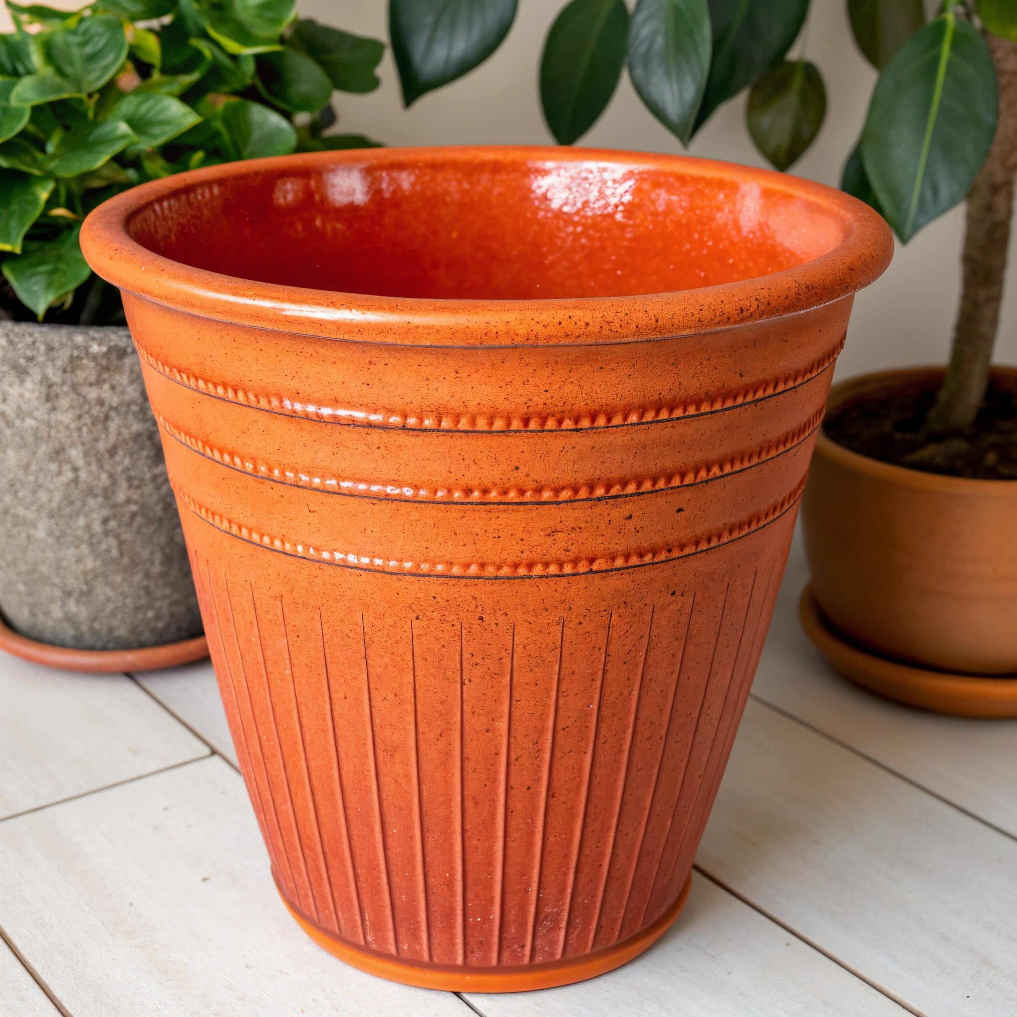 Vensioshop Burnt Orange Textured Ceramic Planter — front view showing texture and color