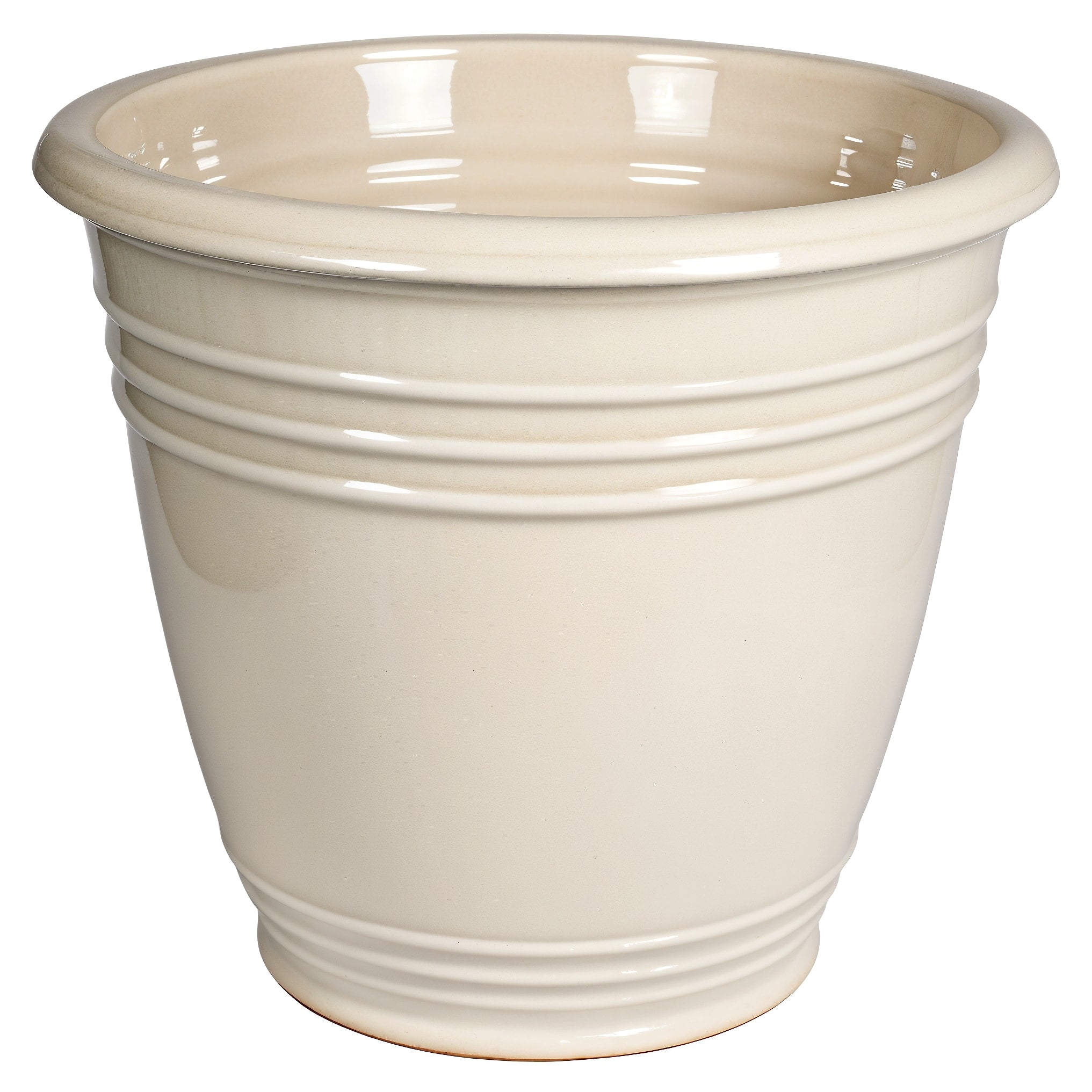 Vensioshop Pearl White Ceramic Planter — three-quarter front view showing front face, rim, and silhouette