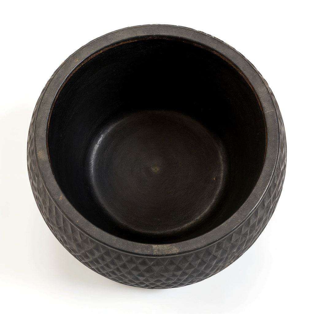 Vensioshop Charcoal Sculpted Ceramic Planter — top-down view into the empty planter