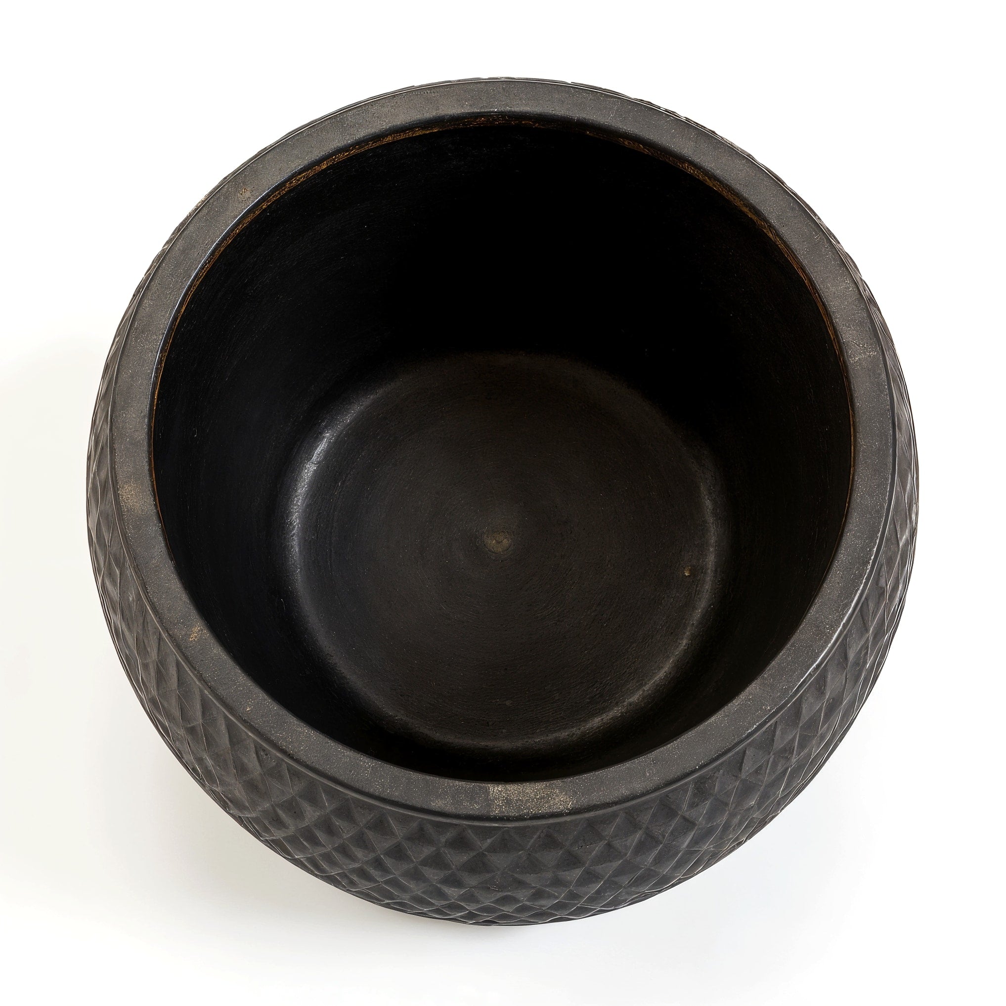 Vensioshop Charcoal Sculpted Ceramic Planter — top-down view into the empty planter