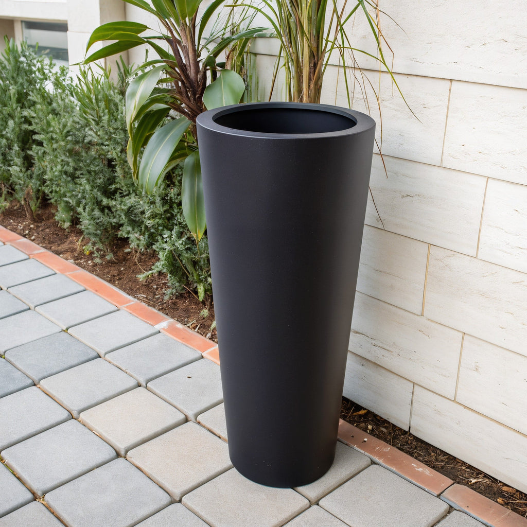 Vensioshop Matte Black Tall Ceramic Planter — front view showing cylindrical shape and matte finish