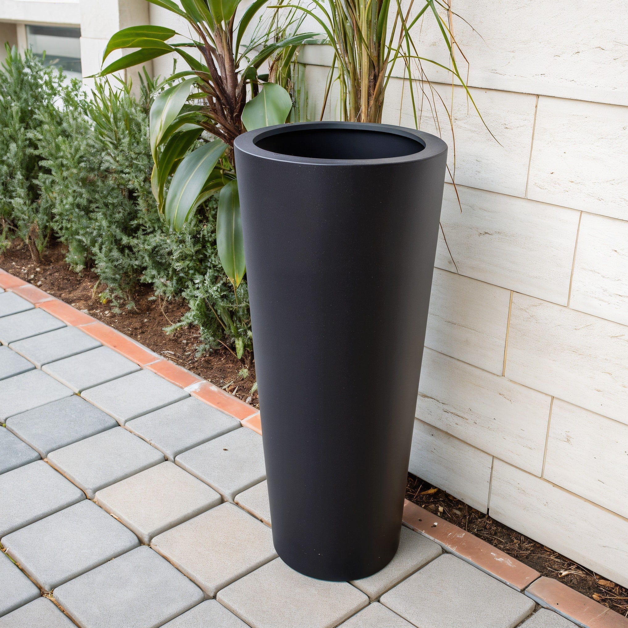 Vensioshop Matte Black Tall Ceramic Planter — front view showing cylindrical shape and matte finish