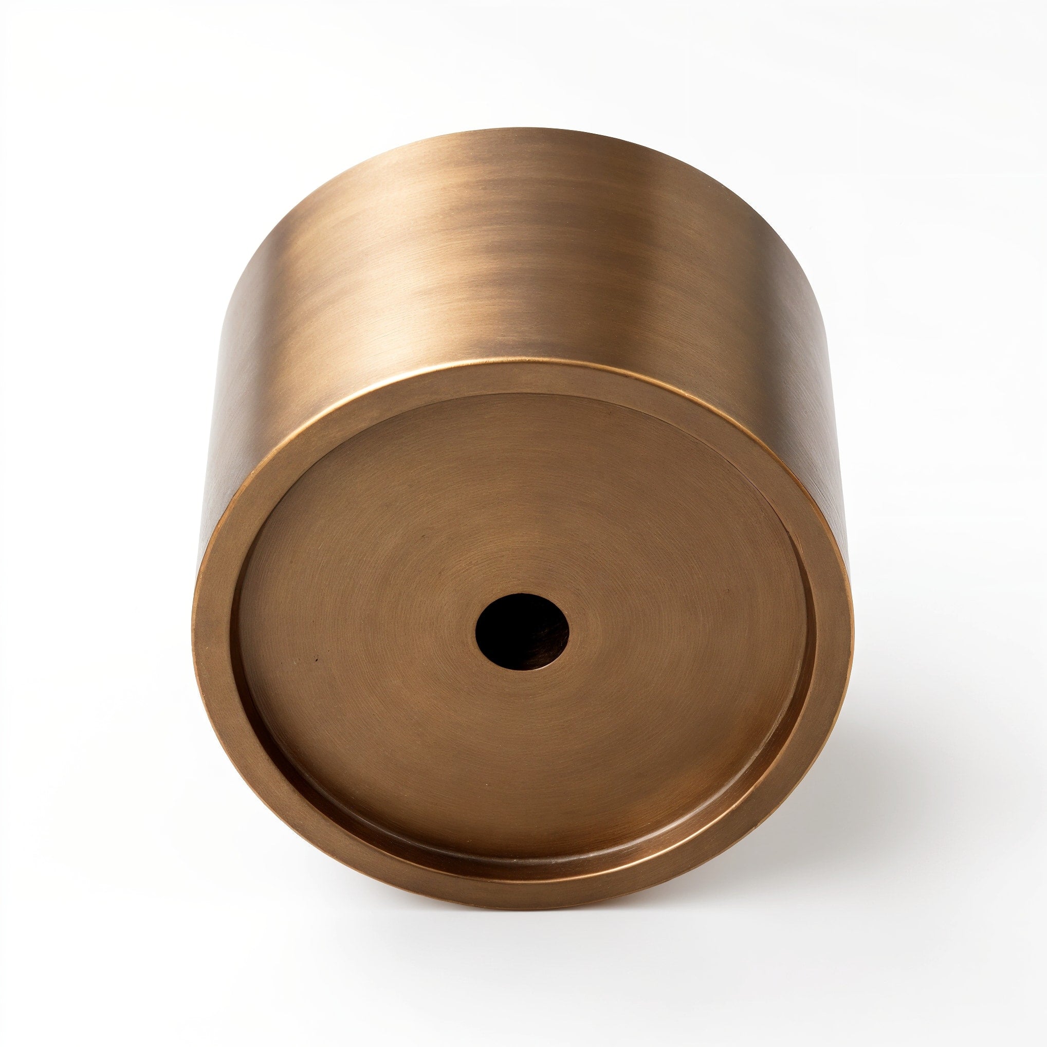 Vensioshop Bronze Metallic Ceramic Planter — upside down view showing the base and drainage feature.