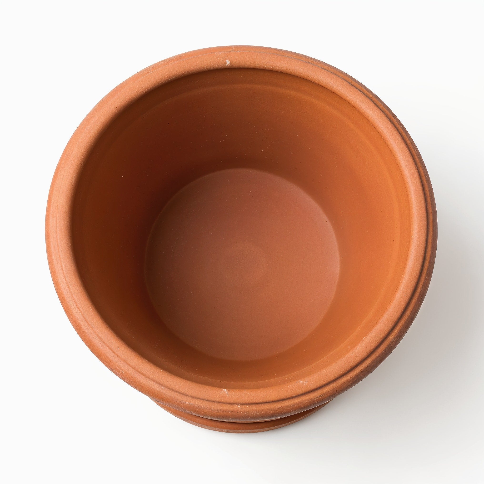 Vensioshop Terra Cotta Rustic Ceramic Planter — top-down view of interior and rim