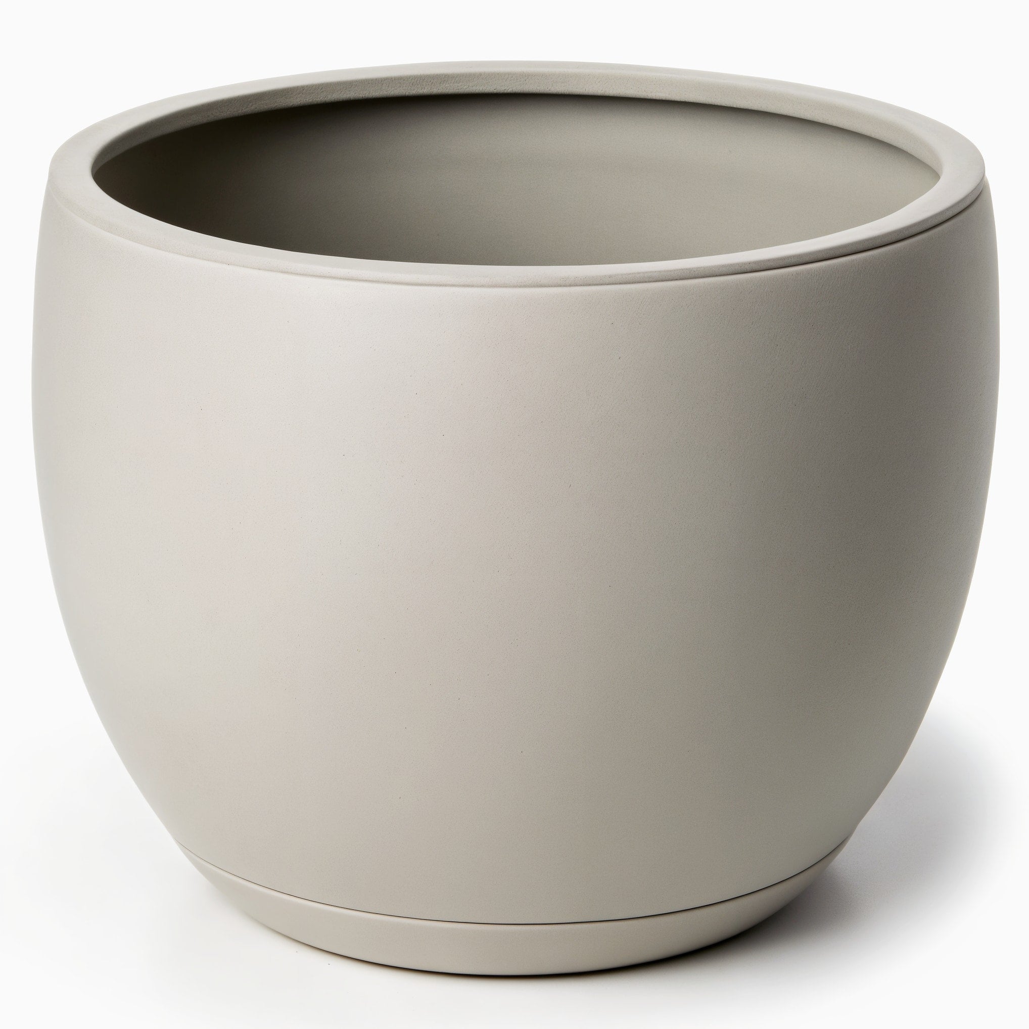 Vensioshop Dove Gray Rounded Ceramic Planter — three-quarter front view showing the rounded shape and matte finish