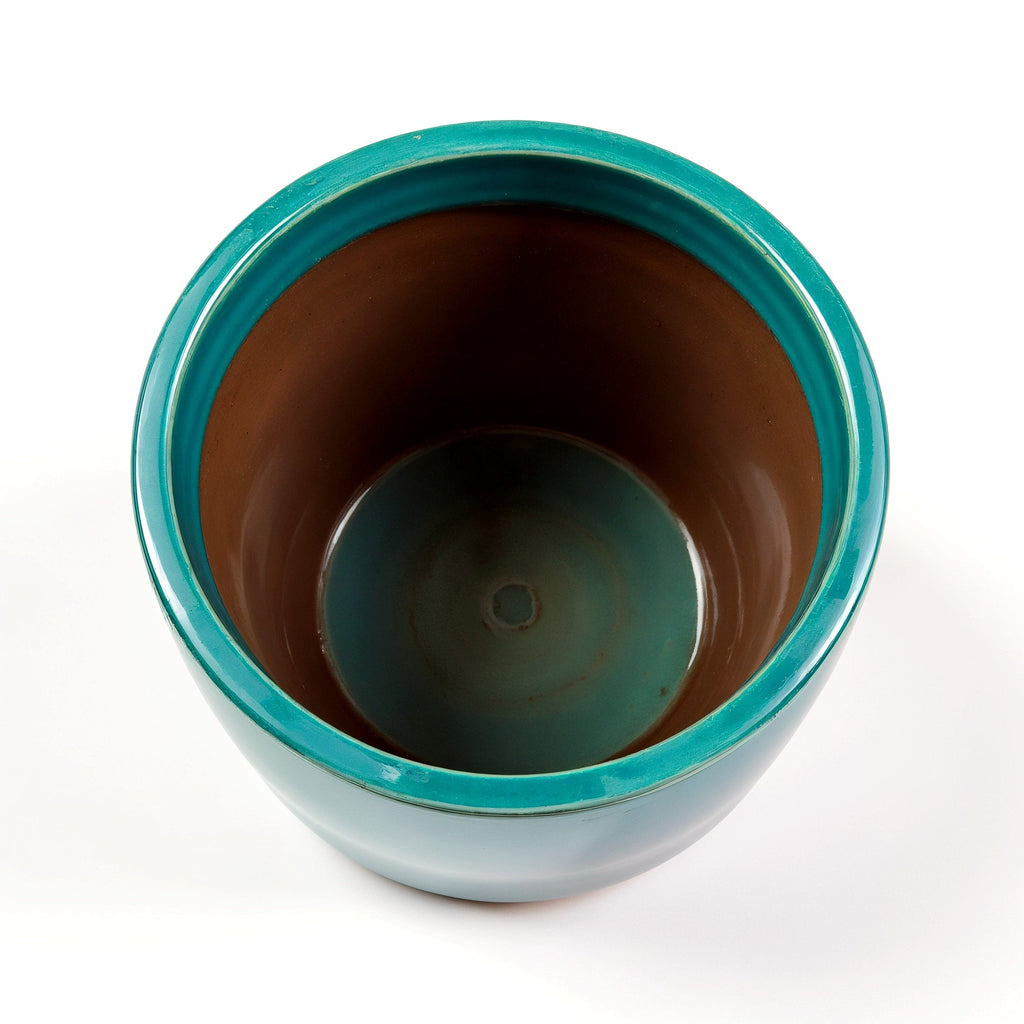 Vensioshop Teal Glossy Ceramic Planter — top-down view showing the interior and rim