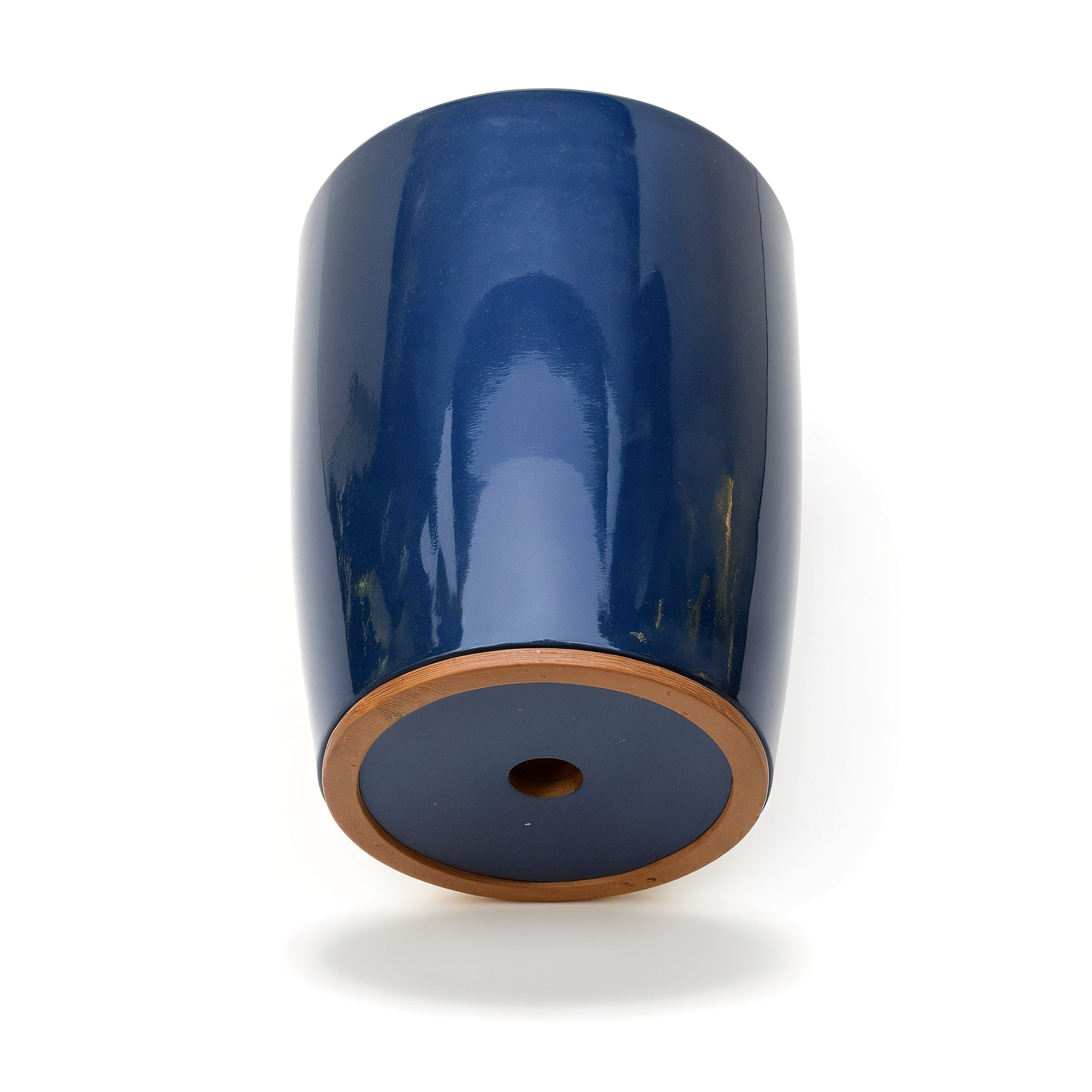 Vensioshop Midnight Blue Cylinder Ceramic Planter — upside down showing the base and drainage hole