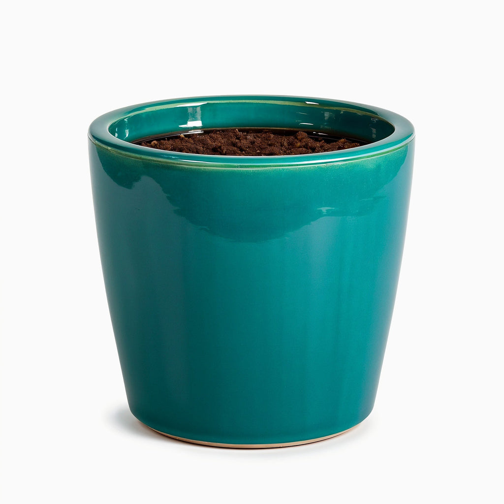 Vensioshop Teal Glossy Ceramic Planter — side profile showing the silhouette